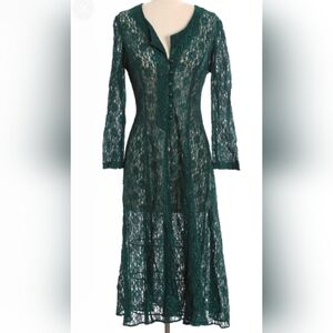 VTG Dawn Joy witchy dark green lace dress with corset lace in back 80s - 90s